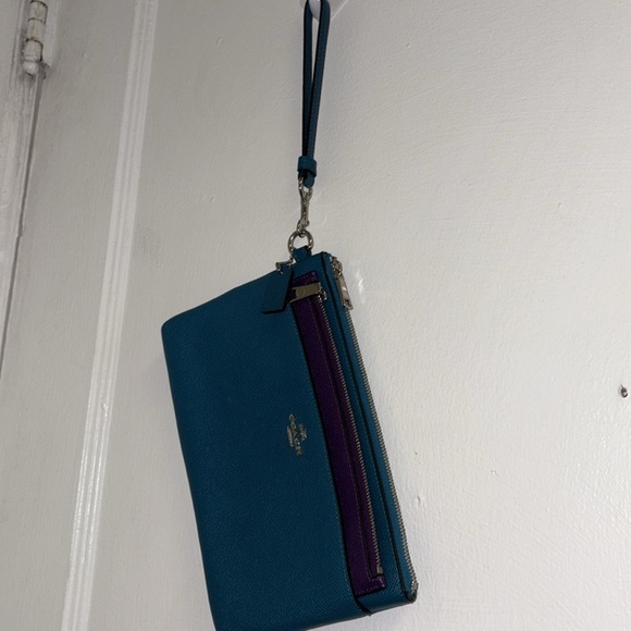 Coach Blue and Purple Saffiano Leather Clutch
